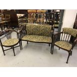 19th cent. Mahogany harlequin upholstered suite consisting of a 2 seater sofa with open turned stick