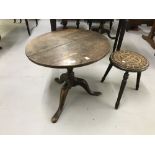 19th cent. Oak occasional side table, tilt top, single pedestal and tripod supports plus a 20th