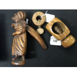 Treenware Nutcrackers: A Swiss fruit wood nutcracker of a Swiss woman leaver operation with Rigi-