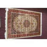 @21st cent. Rugs: Keshan rug, beige ground. 1.90 x 1.40.