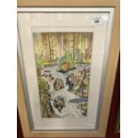 Barry Clack: Watercolour Cubist "River and Trees" signed lower right, framed and glazed 9ins. x