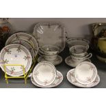 20th cent. Ceramics: Shelley tea china no 11199. Cake plate, cup x 7, saucer x 12, side plate x 11