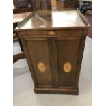 19th cent. Mahogany side cupboard single drawer above, brass gallery to top shell inlaid decoration,