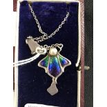 Hallmarked Silver: Charles Horner coloured enamel art nouveau pendant.