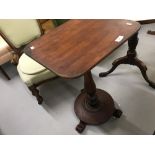 19th cent. Mahogany single turned pedestal table, tripod scrolled feet. 19½ins. 28ins. x 16½ins.
