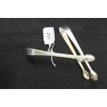 Hallmarked Silver: Georgian sugar tongs, London mark, one bright cut 5½ins. the other of plain