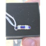 Diamond Jewellery: Art deco style ring set with blue rectangular stones & small diamonds stamped