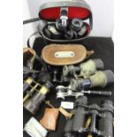 Optics: Early 20th cent. and later binoculars opera glasses (1 pair in soft leather case) x 2, WW2