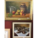 John Proudfoot oil on hardboard still life "Mushrooms" signed upper right 11ins. x 9ins. framed plus