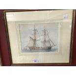 G Kennion 1744-1809 watercolour study of a 2 masted brig signed on reverse, framed and glazed 9½ins.