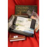 Stamps: First day covers in three albums, some RAF related, a bag of loose covers, an album of