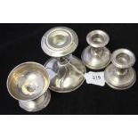 Hallmarked Silver & Other White Metal: Candlesticks 2½ins. - a pair plus another 800 standard and