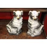 19th cent. Ceramics: Staffordshire collie comfort dogs, 2 tone grey, curl tail, brown glass eyes,