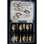 Hallmarked Silver: Tea & coffee spoons, 1 boxed set of rat tail, London 1908, 6 loose spoons, London