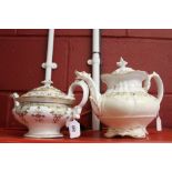 19th cent. Ceramics: Coalport Adelaide shape Rococo duck spout, tea pot, decorated in leaf design,