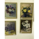 20th cent. British School: Still life studies of flowers anemones, roses, michelmas, daises (