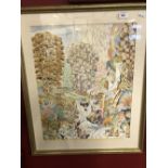 Barry Clack watercolour Cubist art "Trees and a River" signed lower right, framed and glazed