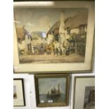 H.S. Power: Watercolour on paper "Devon Lanes" Thatched cottages and heavy horses, signed lower