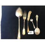 Hallmarked Silver: 19th cent. and later misc. flatware 4¼ins. (5).