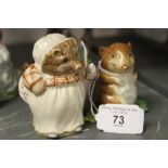 Beswick Beatrix Potter figurines "Timmy Willie", "gold back stamp, "Mrs Tiggy Winkle" gold back