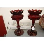 19th cent. Ruby red lustres, one with a small chip at the top. Height 13¼ins x 6¾ins diameter. A