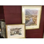 Judy Boyes: Limited edition print "Crossing the Stream" , artist signed in pencil. 442/850. Framed
