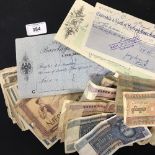 Bank Notes: Burmese 11, Greek 44, Albanian 1, plus 6 pre-decimal cancelled cheques.