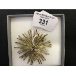 Designer Jewellery: Hallmarked silver gilt starburst design brooch, London marks, maker M.S.