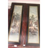 Oriental Work Panels: Oil on board 'Fishermen & Houses by a Stream". Framed (damage to frames) - a