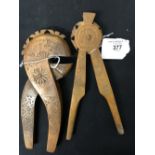 Treenware: 20th cent. Pinewood nut cracker aesthetic design plus a Scandinavian design nutcracker (