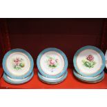 19th cent. Porcelain: Dessert plates, turquoise & gilt border with central panel decorated with