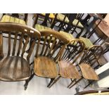 Early 20th cent. Elm splat back chairs (4) plus another chair.