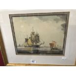 William Anderson 1759-1837 watercolour, a study of ships under sail, framed and glazed 11½ins. x 9½