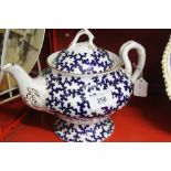 19th cent. Ceramics: W.H. Kerr Worcester tea pot blue coral pattern blue stamp to base.