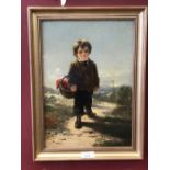 Thomas Faed RSA 1826-1900: Oil on board "Boy with basket" signed Faed middle bottom 9ins. x 13ins.