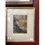 W. Hollar: Original etching "The Sun & The Wind" from Aesop's Fables P380 2nd edition. Framed &