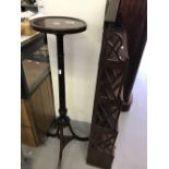 19th cent. Mahogany torchére on three inlaid splayed supports.