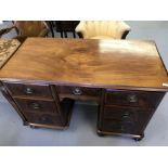 20th cent. Mahogany ladies pedestal desk. Central drawer, flanked either side by drawers (6 total)