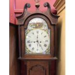 Clocks: 19th cent. Oak long cased 8 day clock. Seconds hand at 12 o'clock & date hand at 6pm.