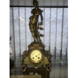 Clocks: Late 19th cent. French mantel clock "Peureuse" by C.H. Vely, gilt spelter figure of a female