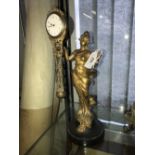 Clocks: Mid 20th cent. Diana swing arm clock, spelter figure of Diana with the movement suspended