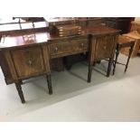 19th cent. Mahogany breakfront dresser base, single drawer flanked by 2 cupboards on turned