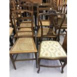 19th cent. Oak & mahogany harlequin set of salon chairs. Two with upholstered seats and five with