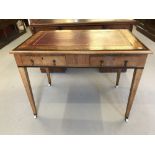 20th cent. Burr walnut ladies desk, inlaid banding, ebony edged central red skiver, 2 front
