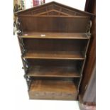19th cent. Mahogany waterfall four shelf book rack. Fretwork sides with 3/2 drawers below. 28ins.
