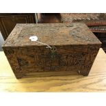 20th cent. Chinese heavily carved camphor wood chest 17ins. x 9¾ins. x 9¾ins.