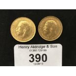 Gold Coins: Half sovereigns George V 1913, 1914.