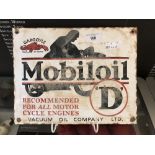 Enamel sign Convex Mobil Gargoyle featuring a motorbike 12½ins. x 10ins.