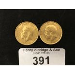 Gold Coins: Half sovereigns George V 1912 x 2.