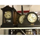 Clocks: Oak cased Napoleon hat clock, mantel clock, wall clock and one other clock (4).